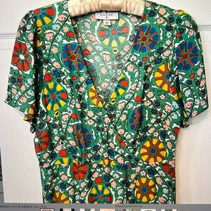 RHODE Yellow and Orange Fitted Blouse with Puff Sleeves